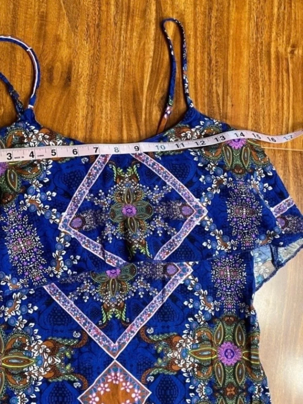 3/$25 Xhilaration Junior Blue Paisley Maxi Dress Size Small Boho Hippie Vacation - Picture 12 of 14